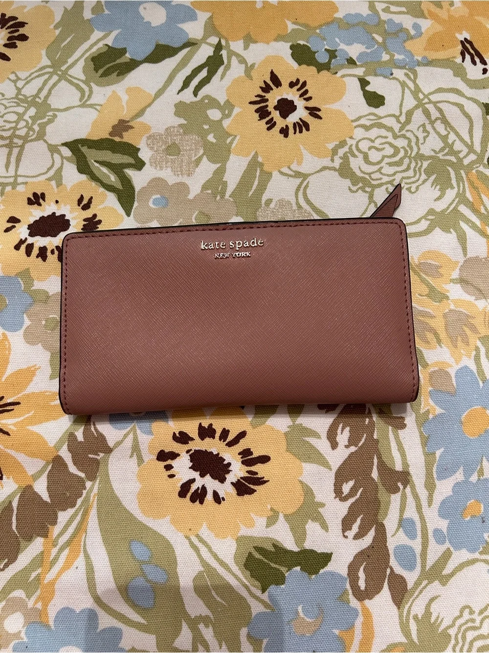 kate spade New York Rose Brown Saffiano Leather Zip Wallet